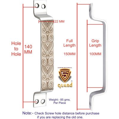 S-GUARD Stainless Steel Door & Cabinet Handles, Knobs Handles-Size-6 Inch-6 Pcs-Laser Printed Design-SSL42