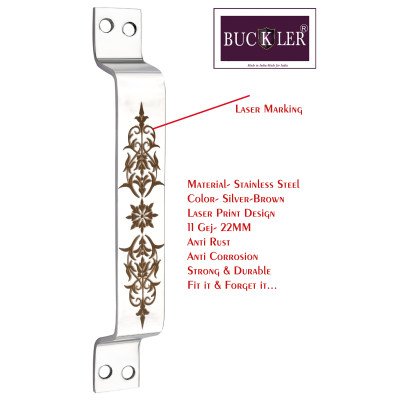 BUCKLLER Stainless Steel Door & Cabinet Handles, Knobs Handles-Size-6 Inch-6 Pcs-Laser Printed Design-SSL06