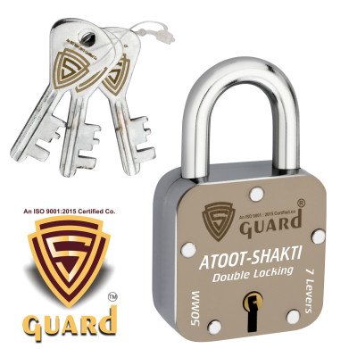 S-Guard Atoot Laser Printed Heavy Door Lock, Gate Lock-5MM-7 Levers, Double Locking 5 Key Padlock  (Silver, Gold, Brown)