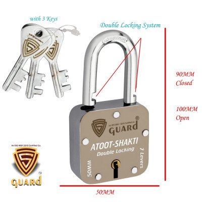 S-Guard Atoot Laser Printed Heavy Door Lock, Gate Lock-5MM-7 Levers, Double Locking 5 Key Padlock  (Silver, Gold, Brown)