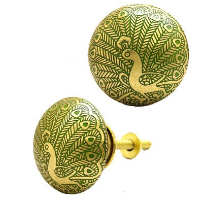 S-GUARD Pure Brass knobs for Drawer, Racks, Kitchen Cabinets, Wardrobe- Pack of 10 Peacock