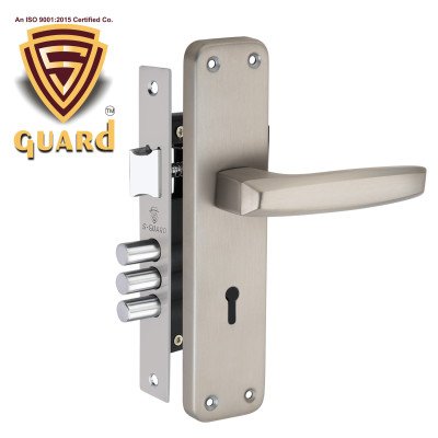 S-GUARD Iron Mortise Handle Lock for Main Door, Bedroom, Main Gate Heavy Duty-70MM Double Turn Lock-8 Inch-Punch Silver