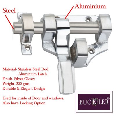 BUCKLER Latching Draw Hasp Latch  (Aluminium, Stainless Steel) Finish-Silver, Size -4 Inch