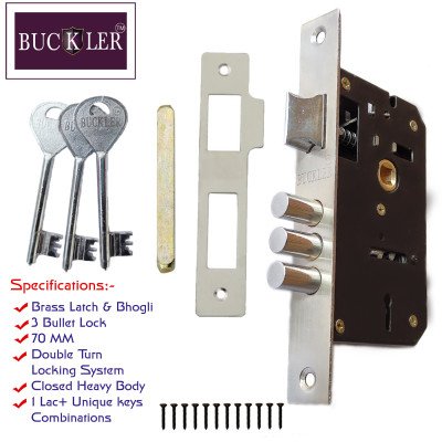 BUCKLER Zinc Alloy-4108-Black Silver 8 Inch Mortise Handle set-70MM Double Turn Bullet Lock  (Silver, Black)