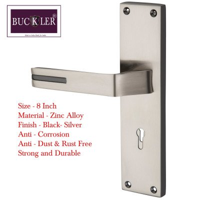 BUCKLER Zinc Alloy-4068-Silver 8 Inch Mortise Handle set-70MM Double Turn Bullet Lock  (Black Silver)