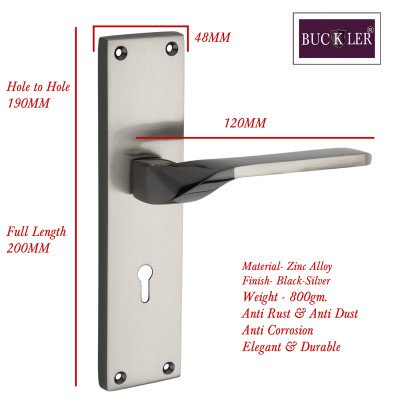 BUCKLER Zinc Alloy-4148-Siler- Black 8 Inch Mortise Handle set-70MM Double Turn Bullet Lock  (Silver,Black)