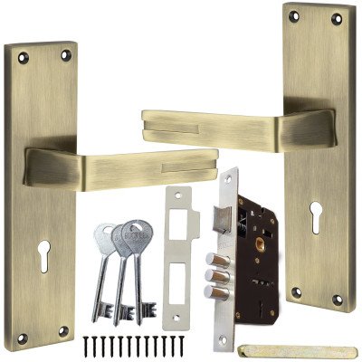 BUCKLER Zinc Alloy-4058-Gold Antique 8 Inch Mortise Handle set-70MM Double Turn Bullet Lock  (Antique)