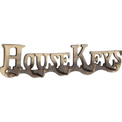 BUCKLER House Key Text Brass Gold Antique 5 Hooks Decorative,Premium for Wall|Living Room Brass Key Holder  (5 Hooks, Gold)