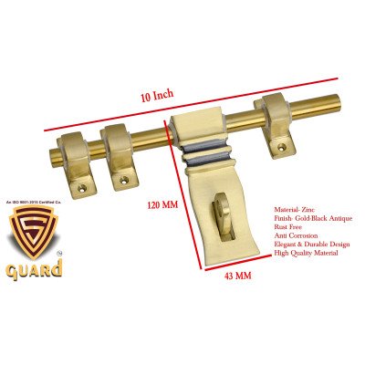 BUCKLER Door Kit Set, Latch and Bolts  (Aluminium, Stainless Steel) Finish-Gold Antique, Size -10 Inch Aldrop-Altroz