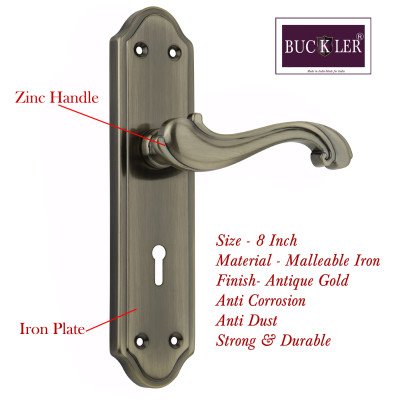 BUCKLER Iron Mortise Handle Lock for Main Door, Bedroom, Main Gate Heavy Duty-70MM Double Turn Lock-8 Inch-GANESHA