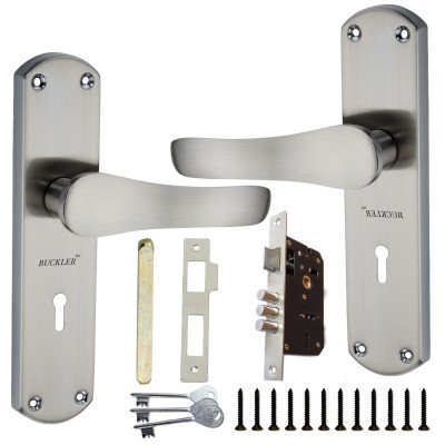 BUCKLER Iron Mortise Handle Lock for Main Door, Bedroom, Main Gate Heavy Duty-70MM Double Turn Lock-8 Inch-PMoto-Silver