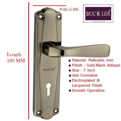 BUCKLER Iron Mortise Handle Lock for Main Door, Bedroom, Main Gate Heavy Duty-65MM Double Turn Lock-7 Inch-OD BARFI-Antique