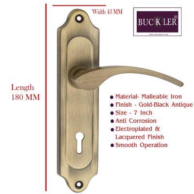 BUCKLER Iron Mortise Handle Lock for Main Door, Bedroom, Main Gate Heavy Duty-65MM Double Turn Lock-7 Inch-Temple-Antique