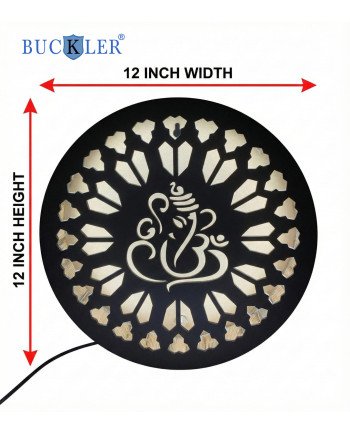 BUCKLER LED Ganpati Wall Light | Warm Backlit Ganesh Mandala Wall Decor | Spiritual LED Wall Art for Home, Temple & Living Room