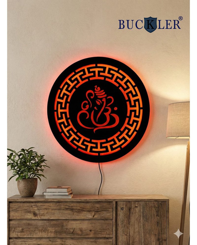 BUCKLER LED Ganpati Wall Light | Warm Backlit Ganesh Mandala Wall Decor | Spiritual LED Wall Art for Home, Temple & Living Room