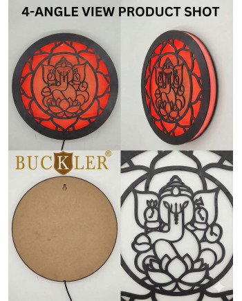 BUCKLER LED Ganpati Wall Light | Warm Backlit Ganesh Mandala Wall Decor | Spiritual LED Wall Art for Home, Temple & Living Room