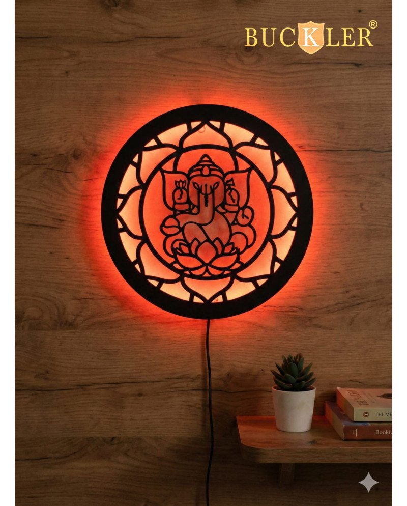 BUCKLER LED Ganpati Wall Light | Warm Backlit Ganesh Mandala Wall Decor | Spiritual LED Wall Art for Home, Temple & Living Room