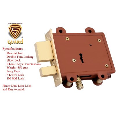 S-GUARD Iron Red Main Door Lock Set 100MM-8 Levers Double Turn,3 Keys, Heavy Duty Lock  (Red)