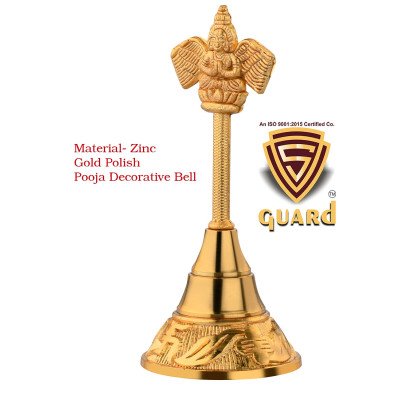 S-GUARD Zinc Metal Pooja Bells, Decorative and Gold Color Puja Bells for Temple Poojaghar Ghanti-Nandi Gold Plated Pooja Bell