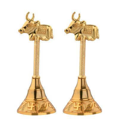 S-GUARD Zinc Metal Pooja Bells, Decorative and Gold Color Puja Bells for Temple Poojaghar Ghanti-Nandi Gold Plated Pooja Ghanti