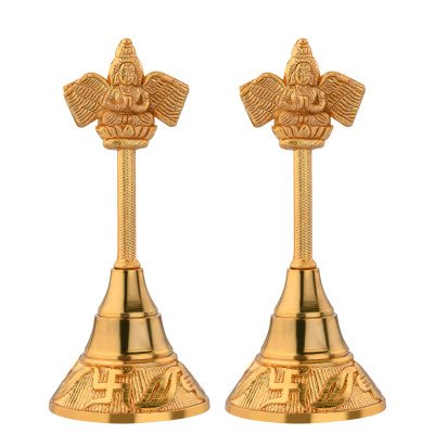 S-GUARD Zinc Metal Pooja Bells, Decorative and Gold Color Puja Bells for Temple Poojaghar Ghanti-Kuber Gold Plated Pooja