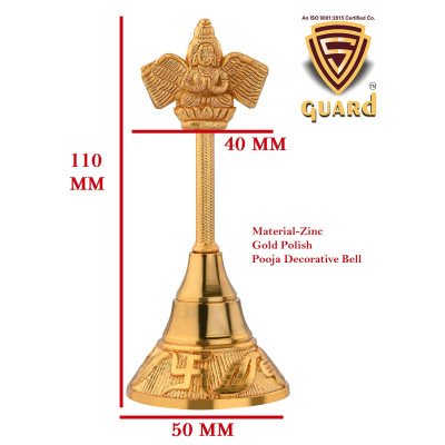 S-GUARD Zinc Metal Pooja Bells, Decorative and Gold Color Puja Bells for Temple Poojaghar Ghanti-Kuber Gold Plated Pooja