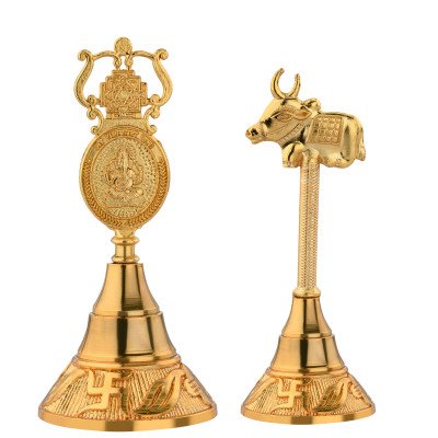 S-GUARD Zinc Metal Pooja Bells, Decorative and Gold Color Puja Bells for Temple Poojaghar Ghanti-Gold Plated Pooja Bell-LGN