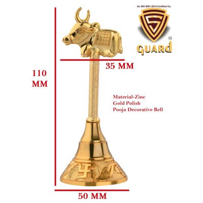 S-GUARD Zinc Metal Pooja Bells, Decorative and Gold Color Puja Bells for Temple Poojaghar Ghanti-Gold Plated Pooja Bell-LGN