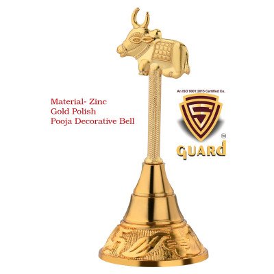 S-GUARD Zinc Metal Pooja Bells, Decorative and Gold Color Puja Bells for Temple Poojaghar Ghanti-Gold Plated Pooja Bell-LGN