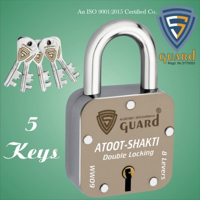 S-Guard Atoot Laser Printed Heavy Door Lock, Gate Lock-60MM-8 Levers, Double Locking 5 Key Padlock  (Silver, Gold, Brown)