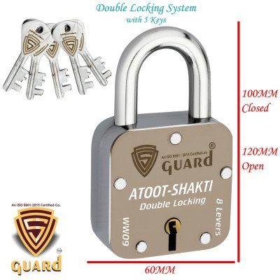 S-Guard Atoot Laser Printed Heavy Door Lock, Gate Lock-60MM-8 Levers, Double Locking 5 Key Padlock  (Silver, Gold, Brown)