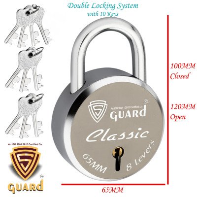 copy of S-Guard Atoot Laser Printed Heavy Door Lock, Gate Lock-60MM-8 Levers, Double Locking 5 Key Padlock  (Silver, Gold, Brown