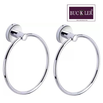 BUCKLER Stainless Steel Towel Ring for Bathroom and Kitchen, Heavy duty Silver Finish, Round Pack of 2 Piece