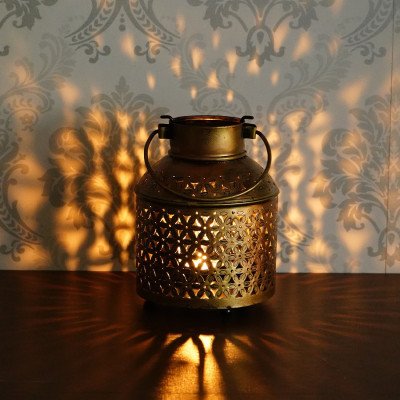 S-Guard Premium Tea Light Holder for Wall, Table Decor,Temple Decorative, Diwali Decorative Showpiece - 24 cm  (Iron, Gold)