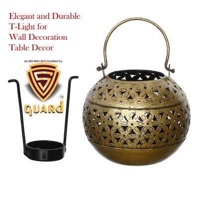 S-Guard Premium Tea Light Holder for Wall, Table Decor,Temple Decorative, Diwali Decorative Showpiece -Lota (Iron, Gold)