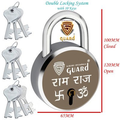 copy of copy of S-Guard Atoot Laser Printed Heavy Door Lock, Gate Lock-60MM-8 Levers, Double Locking 5 Key Padlock  (Silver, Gol