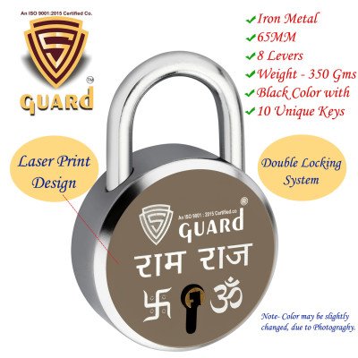 copy of copy of S-Guard Atoot Laser Printed Heavy Door Lock, Gate Lock-60MM-8 Levers, Double Locking 5 Key Padlock  (Silver, Gol