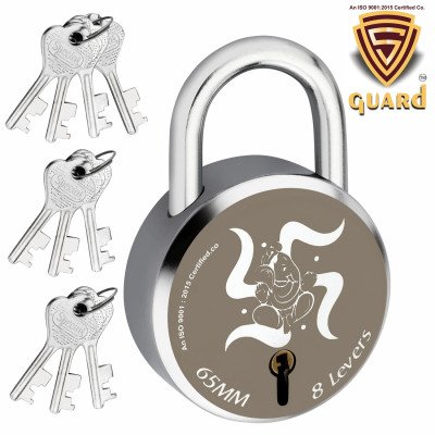 copy of copy of copy of S-Guard Atoot Laser Printed Heavy Door Lock, Gate Lock-60MM-8 Levers, Double Locking 5 Key Padlock  (Sil