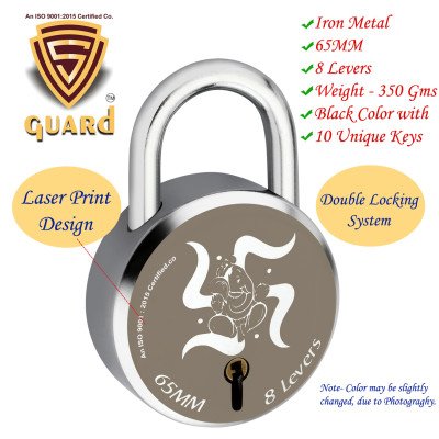 copy of copy of copy of S-Guard Atoot Laser Printed Heavy Door Lock, Gate Lock-60MM-8 Levers, Double Locking 5 Key Padlock  (Sil