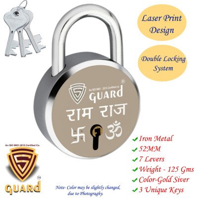 S-Guard Ram-Raj Laser Printed Heavy Door Lock, Gate Lock-65MM-8 Levers, Double Locking 3 Key Padlock  (Silver, Gold)