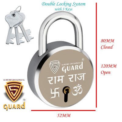 S-Guard Ram-Raj Laser Printed Heavy Door Lock, Gate Lock-65MM-8 Levers, Double Locking 3 Key Padlock  (Silver, Gold)