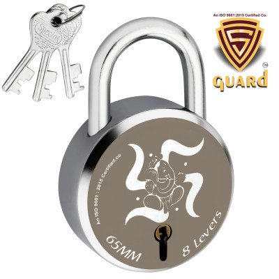 S-Guard Swastik Laser Printed Heavy Door Lock, Gate Lock-65MM-8 Levers, Double Locking 3 Key Padlock  (Black, Gold)