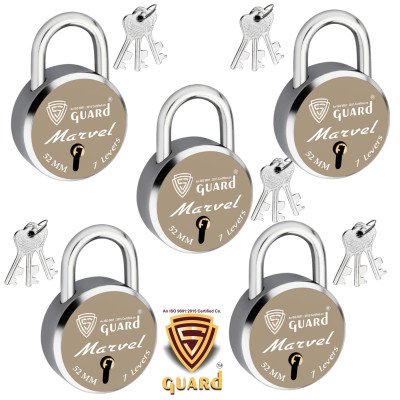 S-Guard Marvel Laser Printed Door Lock, Lock for Gate-52MM-7 Levers, Double Locking,  Pack of 5 Padlock  (Silver, Gold)