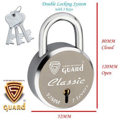 S-Guard Classic Laser Printed Door Lock, Lock for Gate-52MM-7 Levers, Double Locking,  Pack of 3 Padlock  (Silver, Gold)