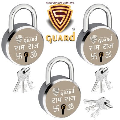 S-Guard Ram-Raj Laser Printed Door Lock, Lock for Gate-52MM-7 Levers, Double Locking,  Pack of 3 Padlock  (Silver, Gold)