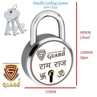 S-Guard Ram-Raj Laser Printed Door Lock, Lock for Gate-52MM-7 Levers, Double Locking,  Pack of 3 Padlock  (Silver)