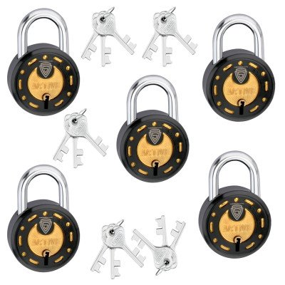 S-Guard Active Laser Printed Door Lock, Lock for Gate-52MM-7 Levers, Double Locking,  Pack of 5 Padlock  (Black-Gold)