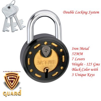 S-Guard Active Laser Printed Door Lock, Lock for Gate-52MM-7 Levers, Double Locking,  Pack of 5 Padlock  (Black-Gold)