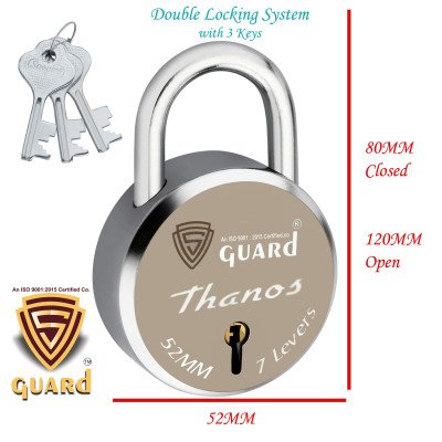 S-Guard Thanos Laser Printed Door Lock, Lock for Gate-52MM-7 Levers, Double Locking,  Pack of 3 Padlock  (Silver-Gold)