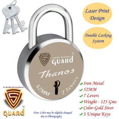 S-Guard Thanos Laser Printed Door Lock, Lock for Gate-52MM-7 Levers, Double Locking,  Pack of 5 Padlock  (Silver-Gold)